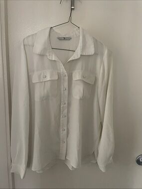 TU Classic Cream Button-Front Dress Shirt